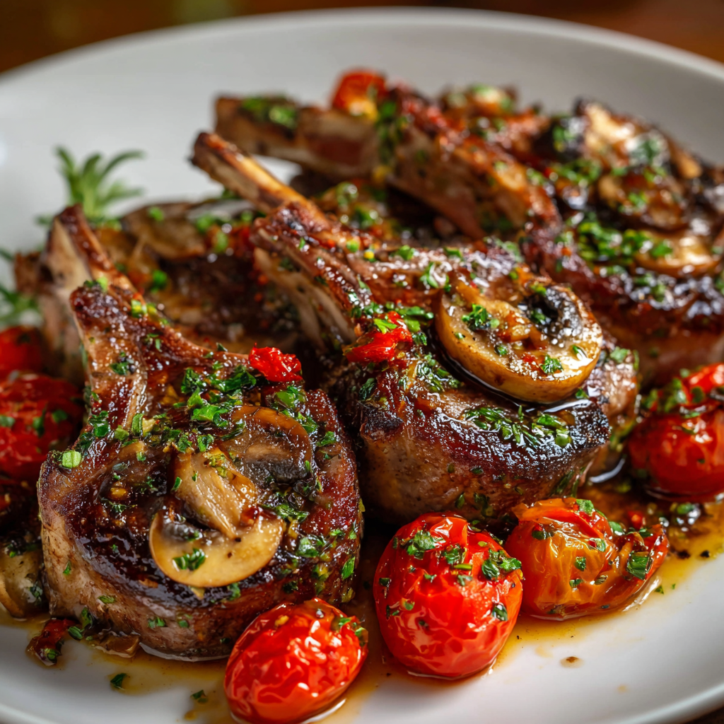 Marinated Greek Lamb Chops with Mushrooms and Tomatoes: A Mediterranean Masterpiece