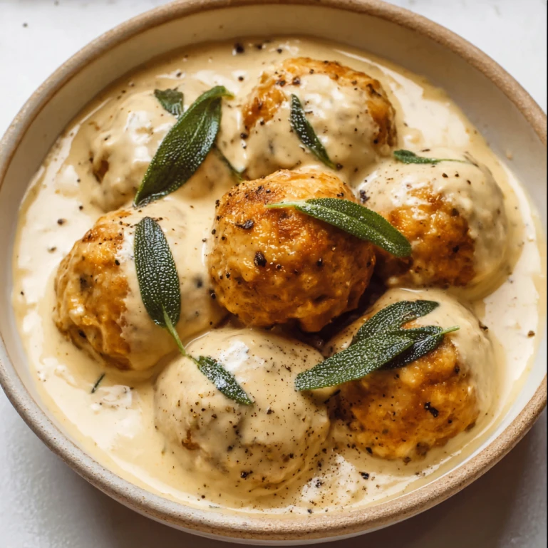 Pumpkin Chicken Meatballs in Sage Cream Sauce
