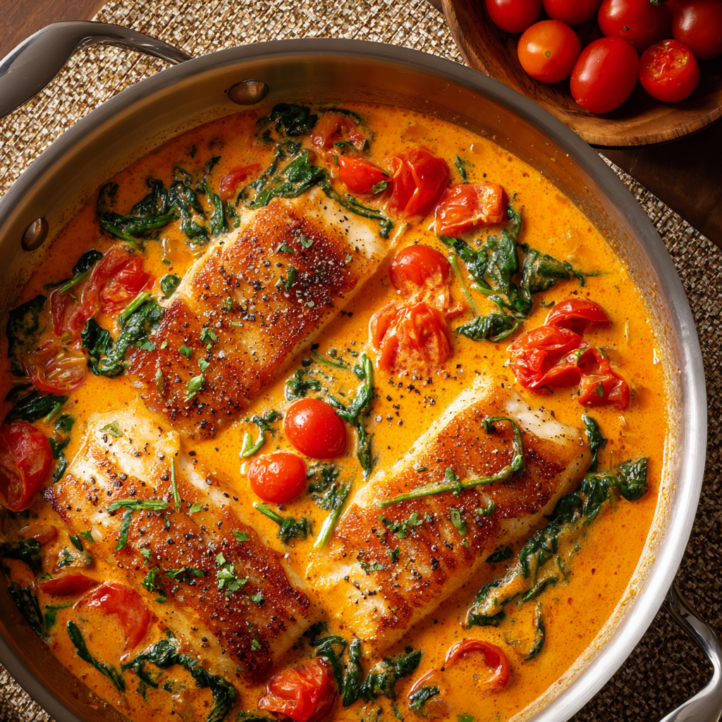Crispy Salmon with Roasted Red Pepper Sauce