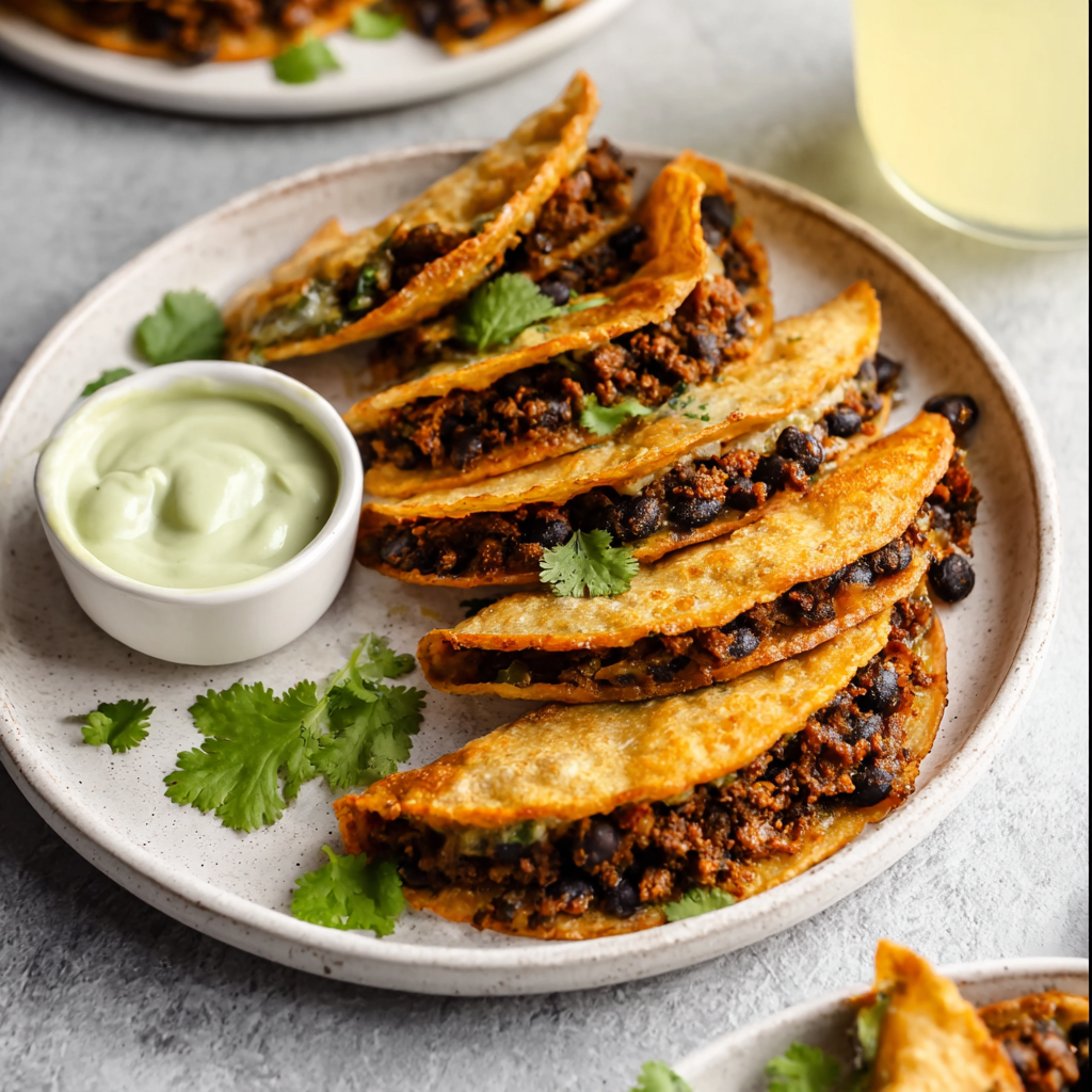 Crispy Baked Ground Turkey Tacos with Avocado Sauce