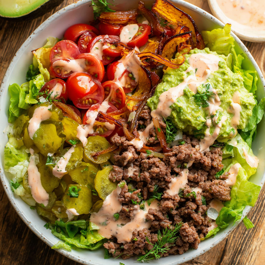 Fully Loaded Burger Bowls with “Special Sauce”