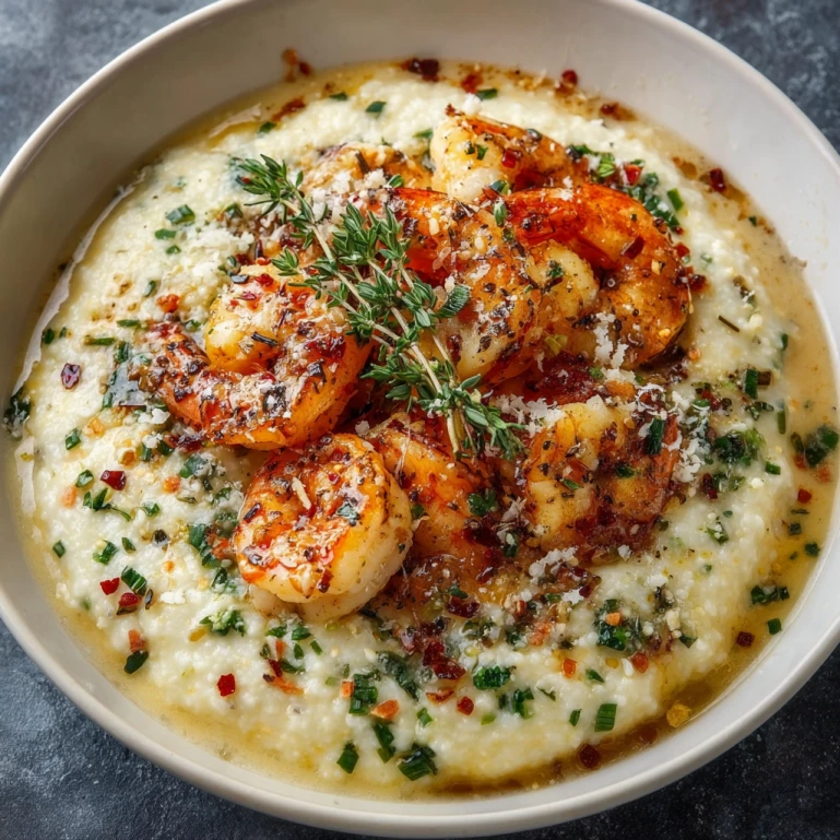 Creamy Garlic Shrimp Over Mashed Potatoes