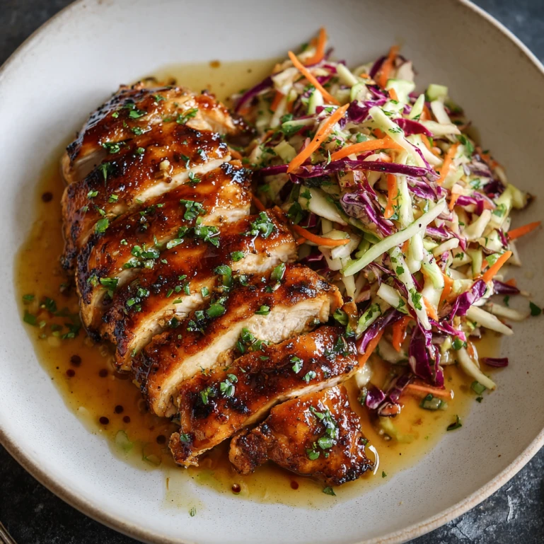 Sticky Apple Cider Chicken with Crisp Autumn Slaw