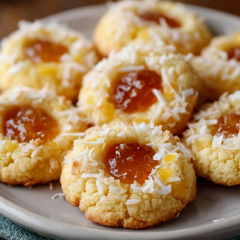 Hawaiian Pineapple Coconut Thumbprint Cookies
