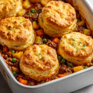 Ground Beef Pot Pie with Biscuits