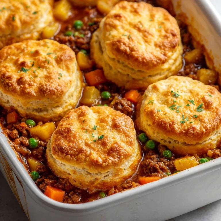 Ground Beef Pot Pie with Biscuits