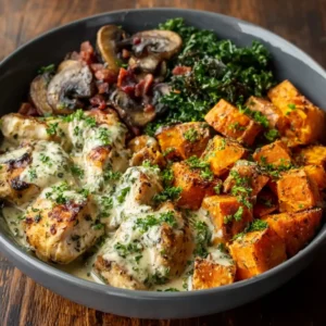 Maple Dijon Chicken & Roasted Sweet Potato Bowls