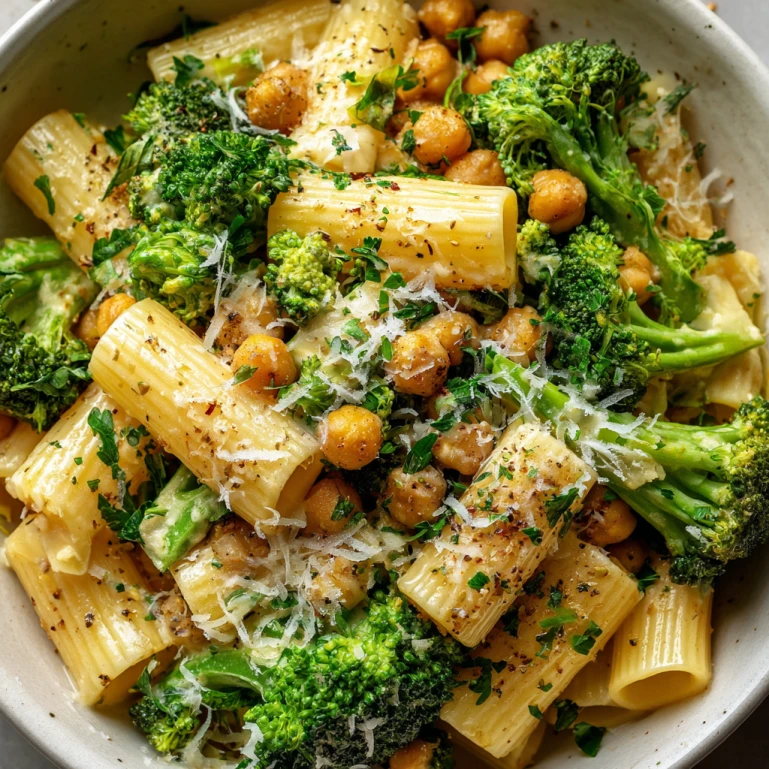 Broccoli Chickpea Pasta with Garlic Olive Oil