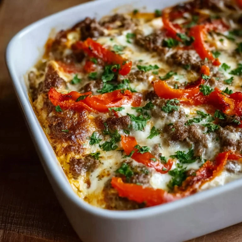 Low Carb Philly Cheesesteak Casserole