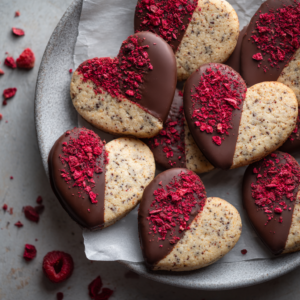 Chocolate Dipped Strawberry Shortbread Cookies