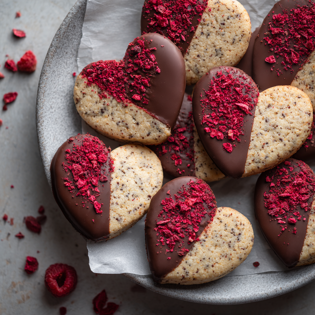 Chocolate Dipped Strawberry Shortbread Cookies