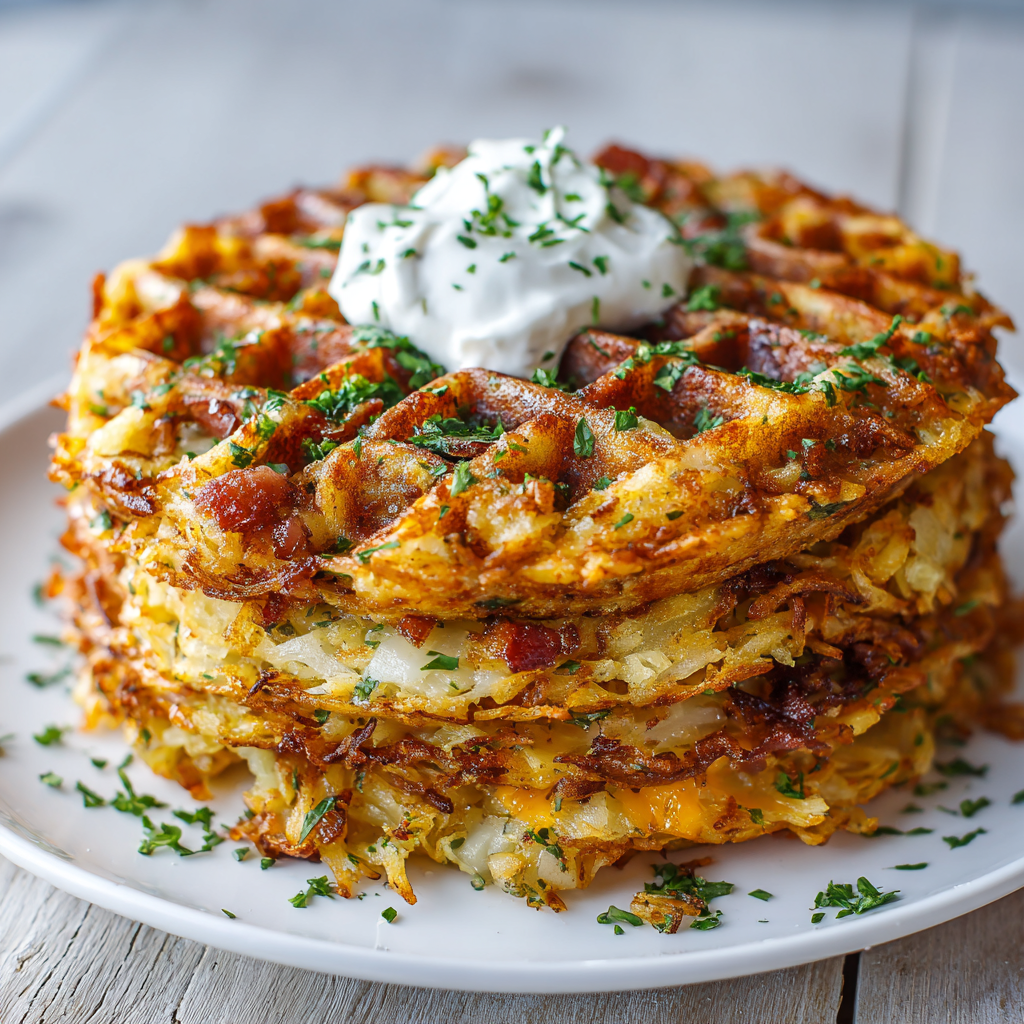 Bacon and Cheese Loaded Hashbrown Waffles