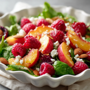 White Peach Raspberry Almond Salad