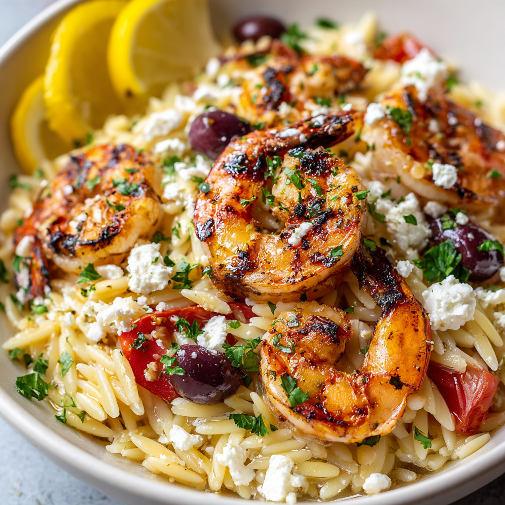 Lemon Feta Orzo Shrimp