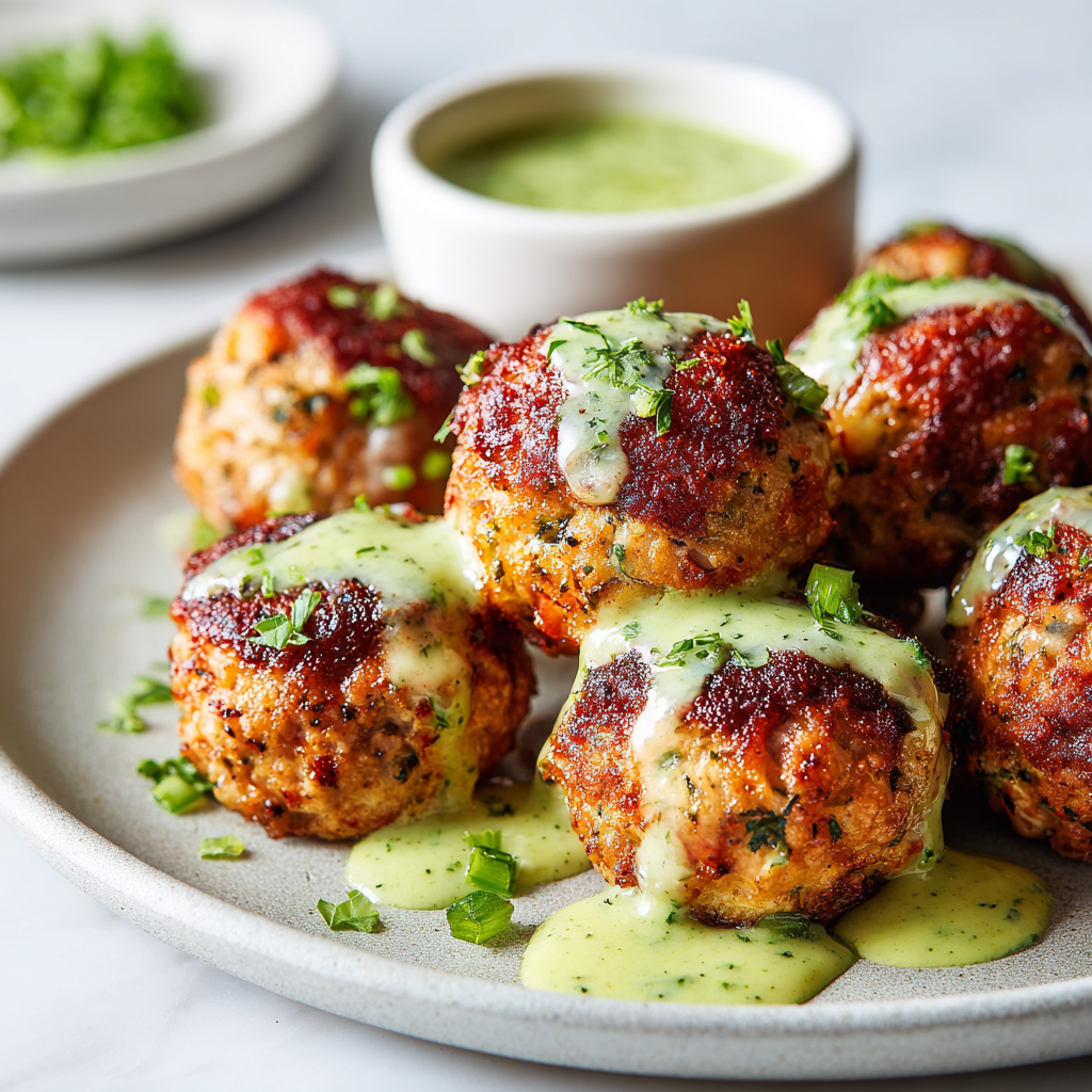 Baked Salmon Meatballs with Creamy Avocado Sauce