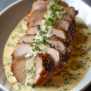Slow Cooker Herb-Crusted Pork Tenderloin with Creamy Dijon Love