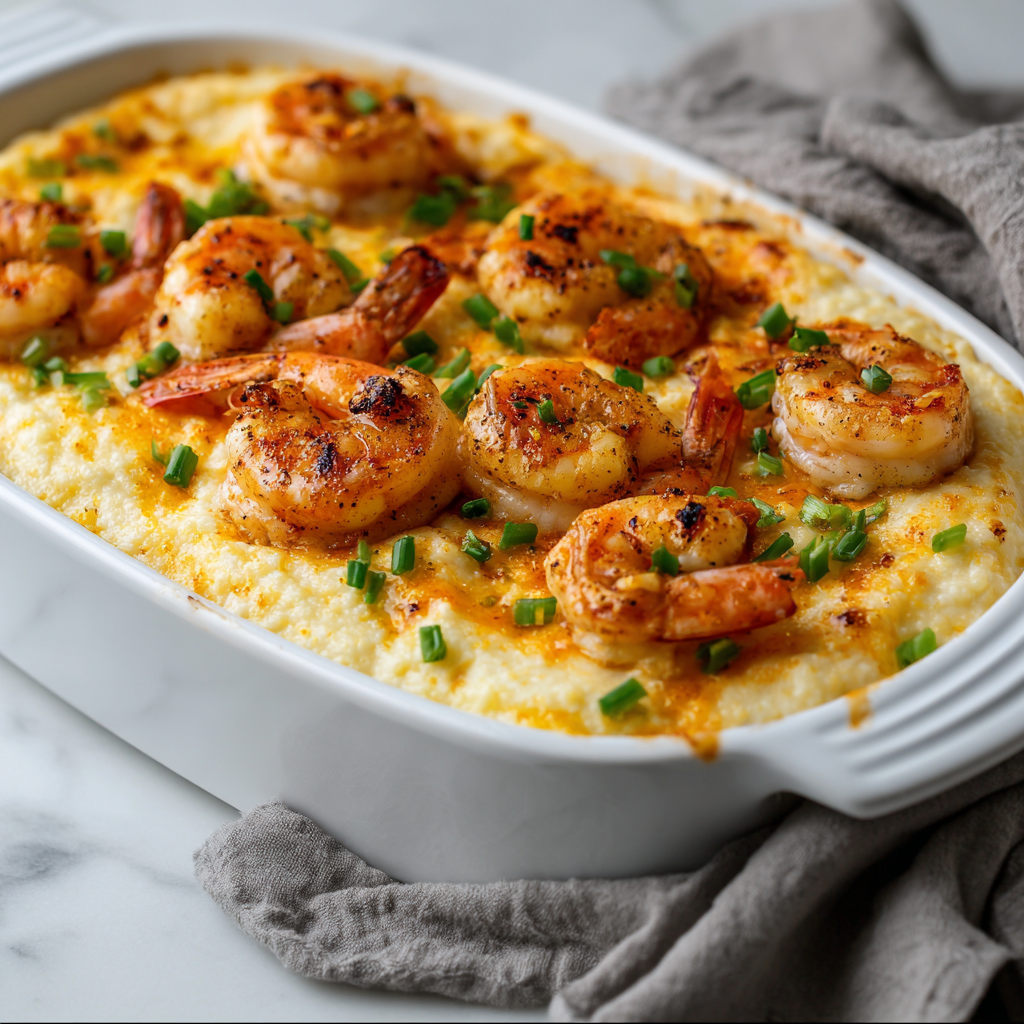 Keto Shrimp and Cauliflower Grits Casserole