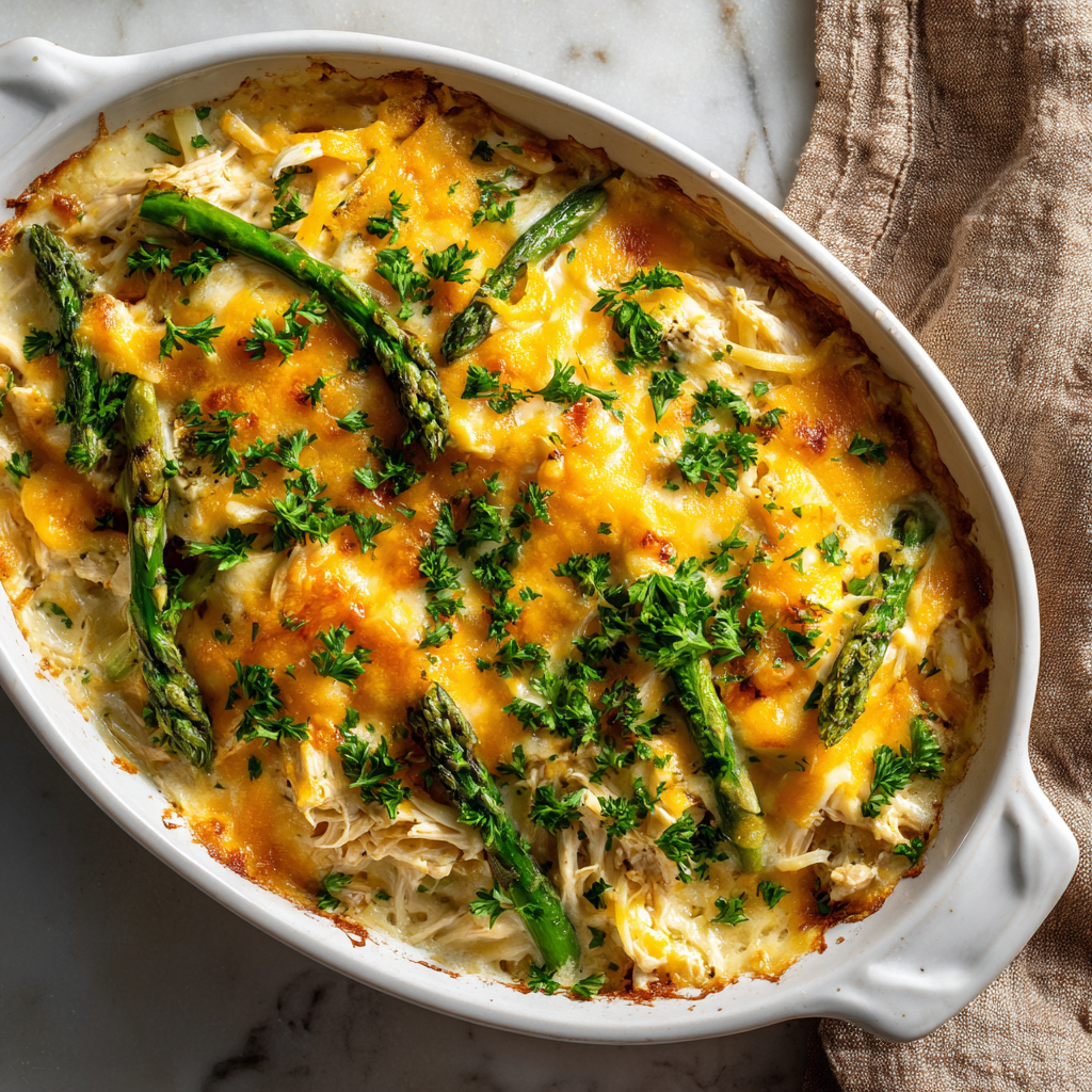 Keto Cheesy Chicken and Asparagus Casserole