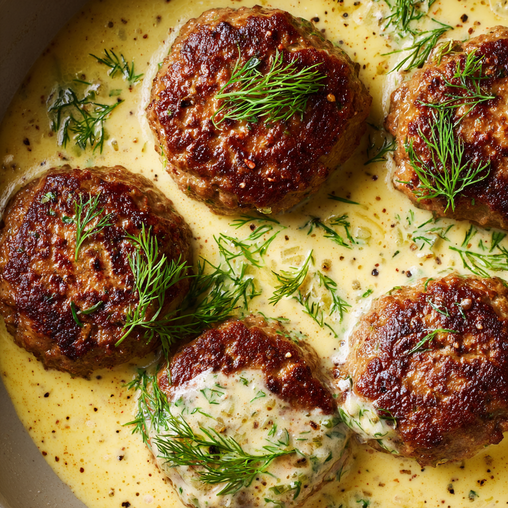 Hamburger Steaks in Creamy Dill Sauce