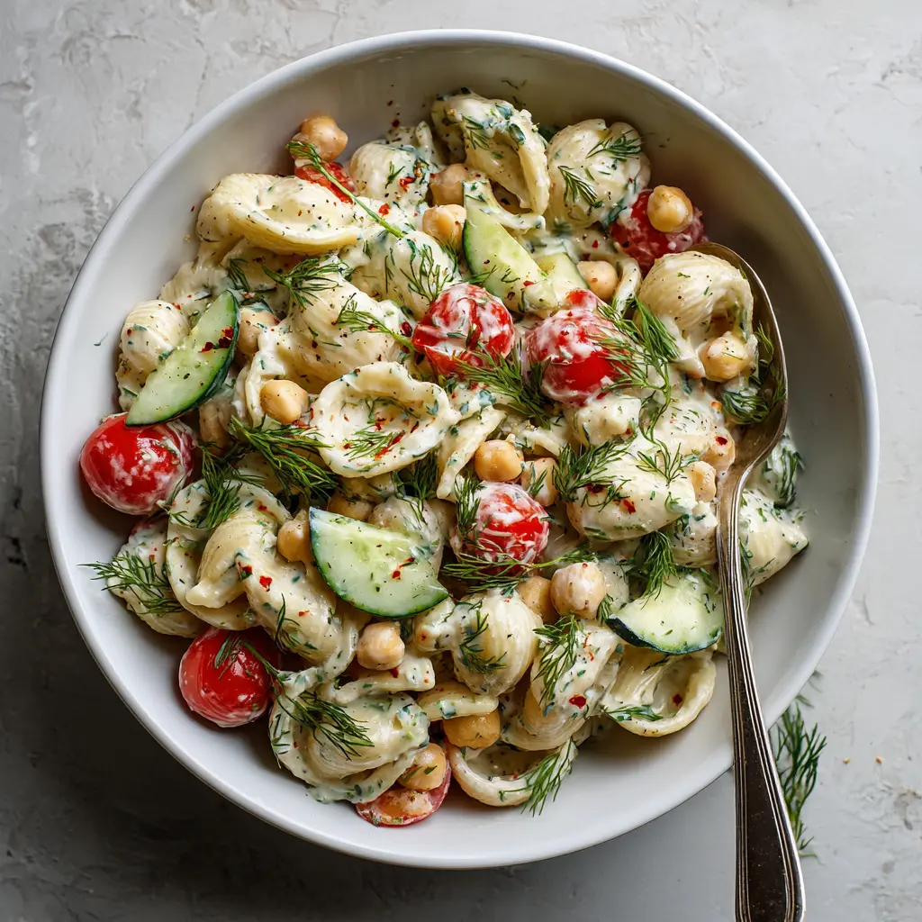 Chickpea Pasta Salad with Creamy Lemon Tahini