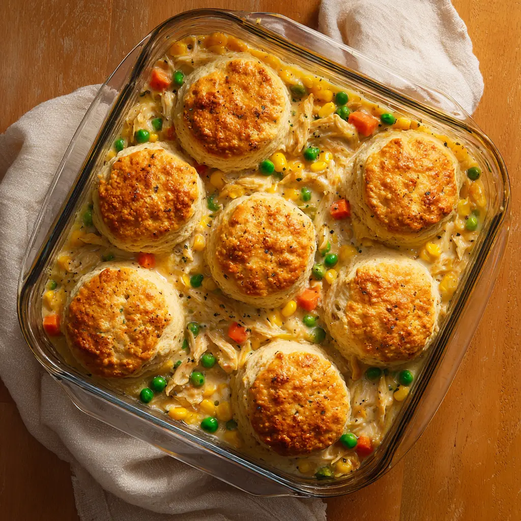 Chicken Pot Pie Casserole with Biscuits