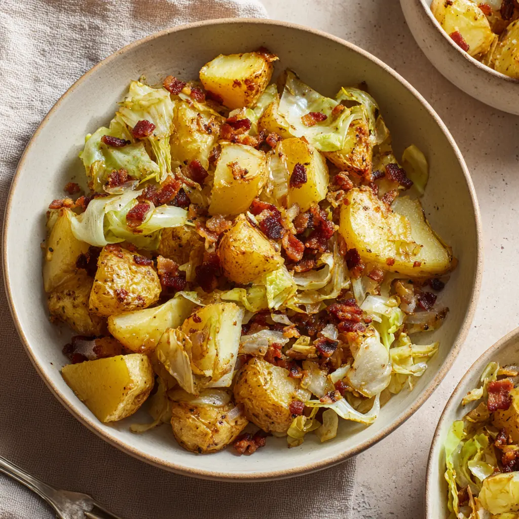 Homemade Fried Cabbage and Potatoes with Bacon